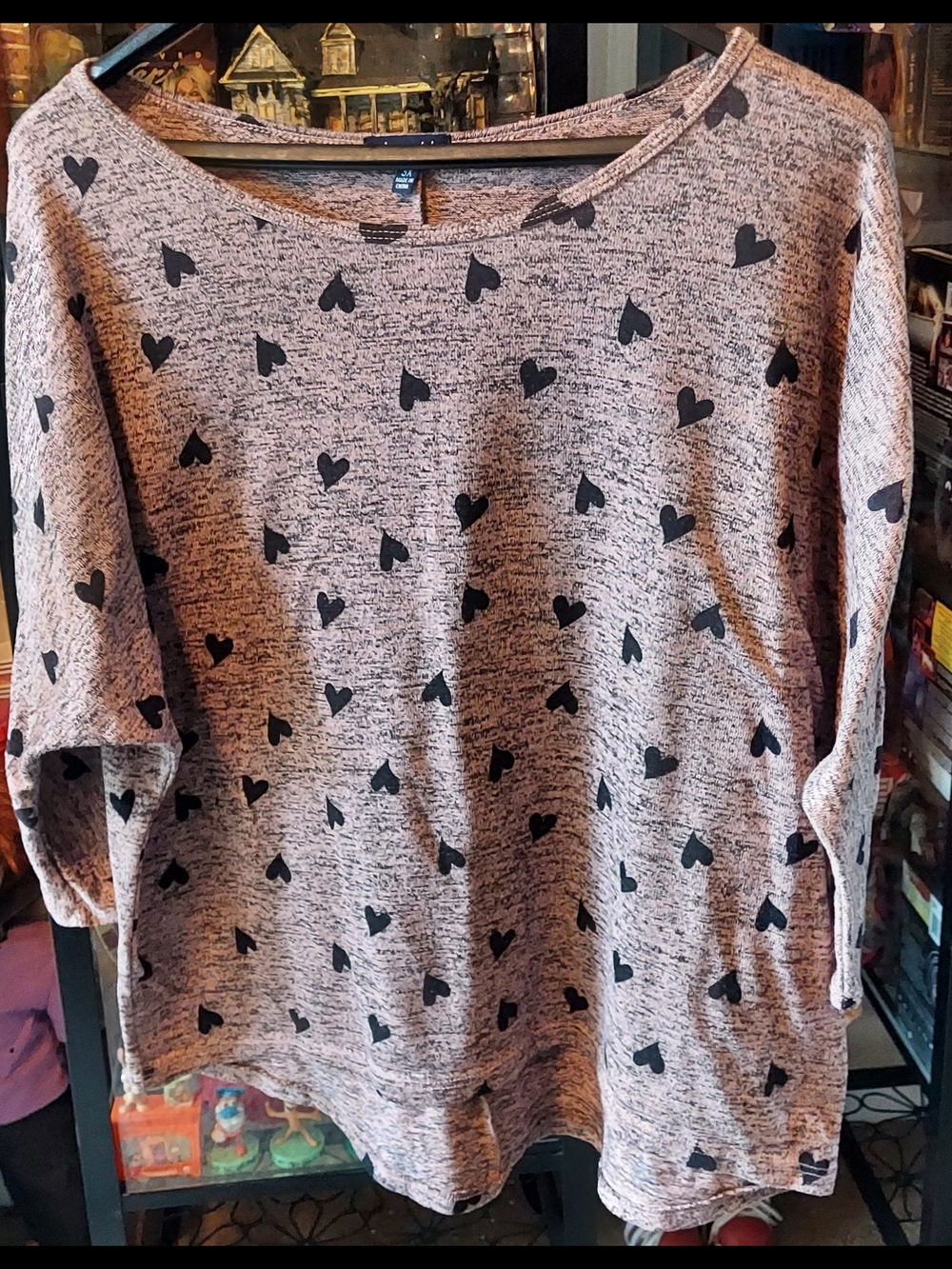 Relaxed Pink Heart-Print Pullover Blouse